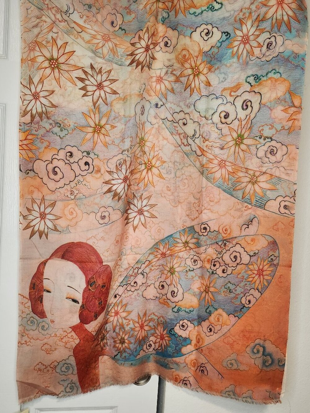 MOGOL Fine Wool & Cashmere Shawl Scarf Made in Mongolia Floral Art Print NWT